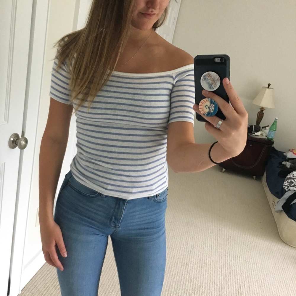Stripy off the shoulder shirt